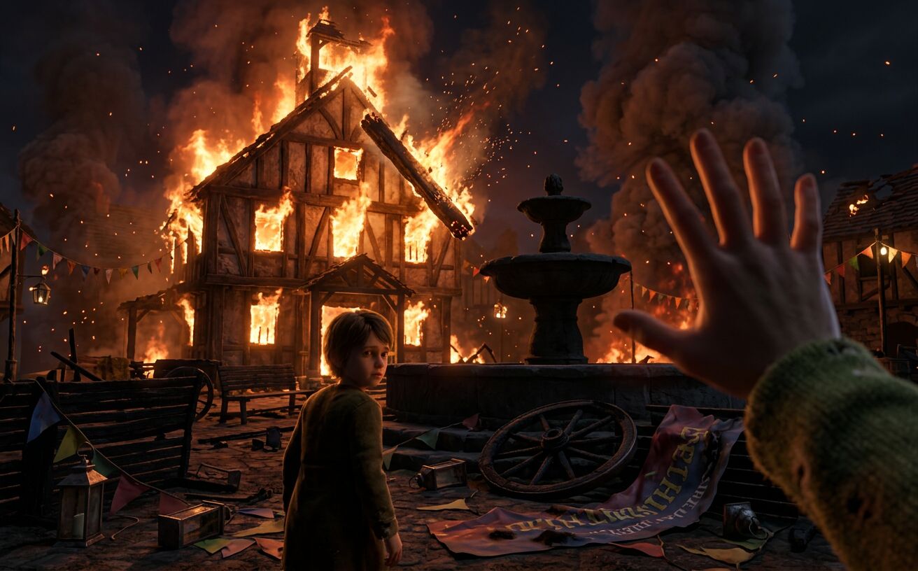 The festival hall burning